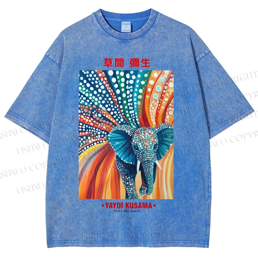 Unisex Yayoi Kusama Polka Dot Elephant Printed Washed Tee