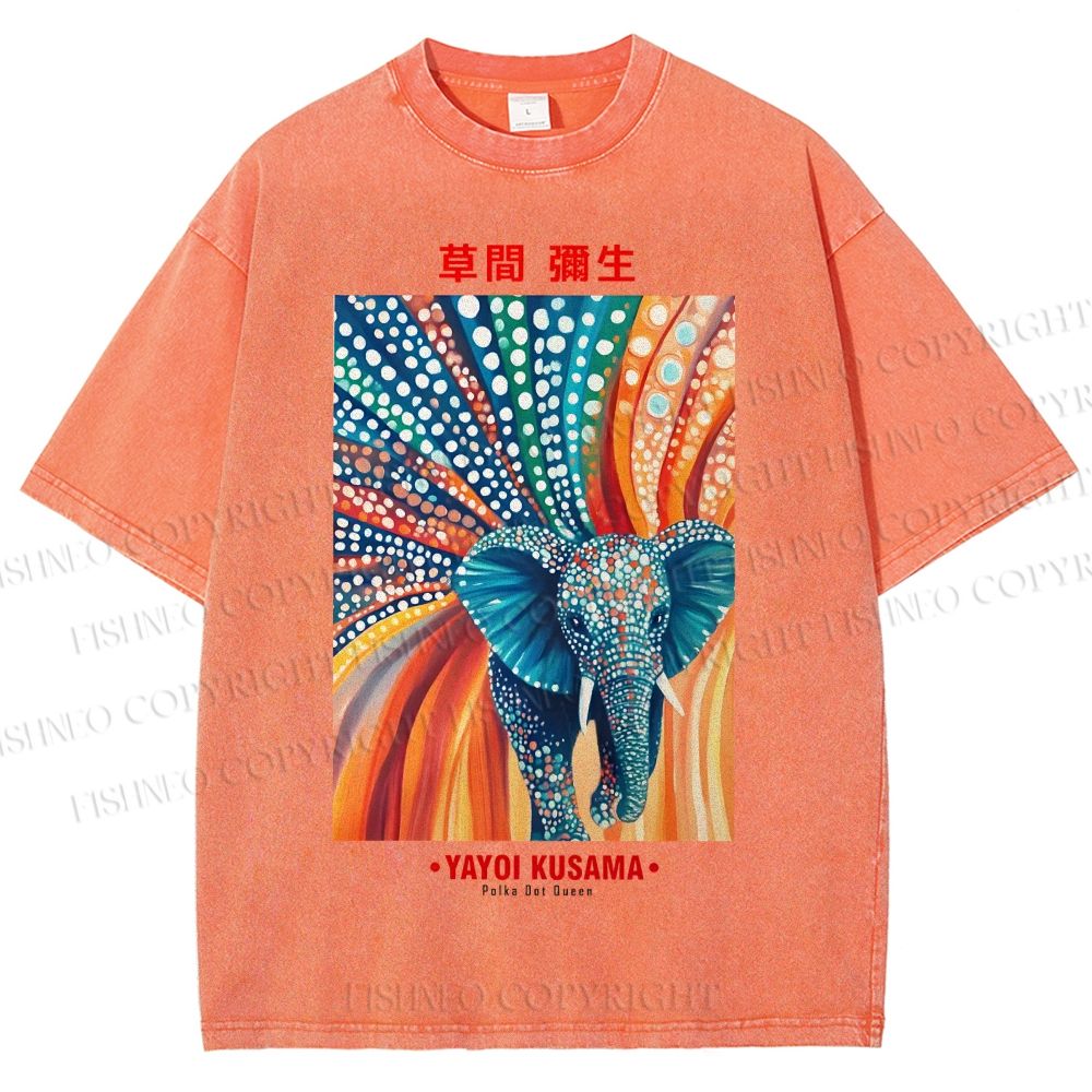 Unisex Yayoi Kusama Polka Dot Elephant Printed Washed Tee