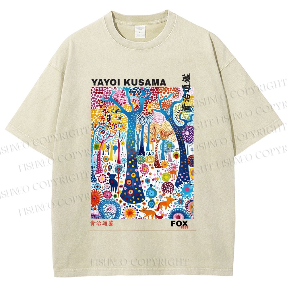 Unisex Yayoi Kusama Fox Printed Washed Tee