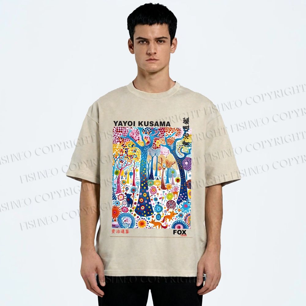 Unisex Yayoi Kusama Fox Printed Washed Tee