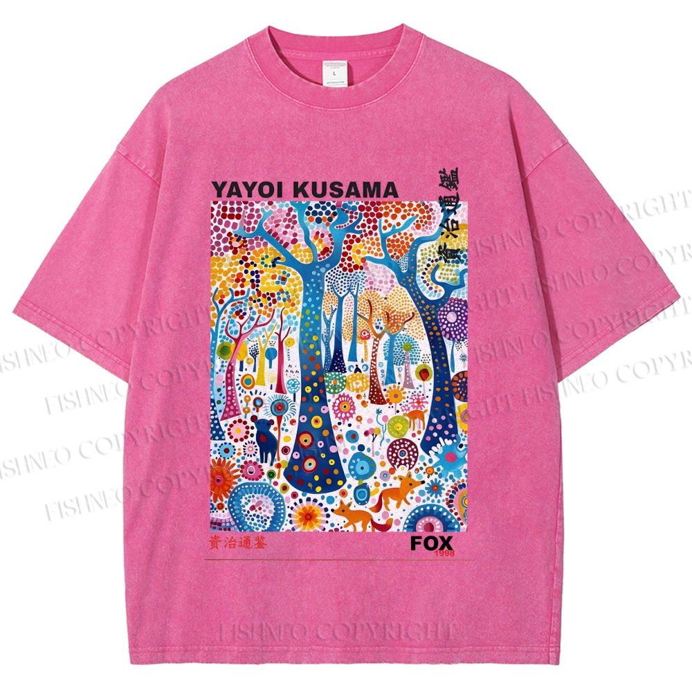 Unisex Yayoi Kusama Fox Printed Washed Tee