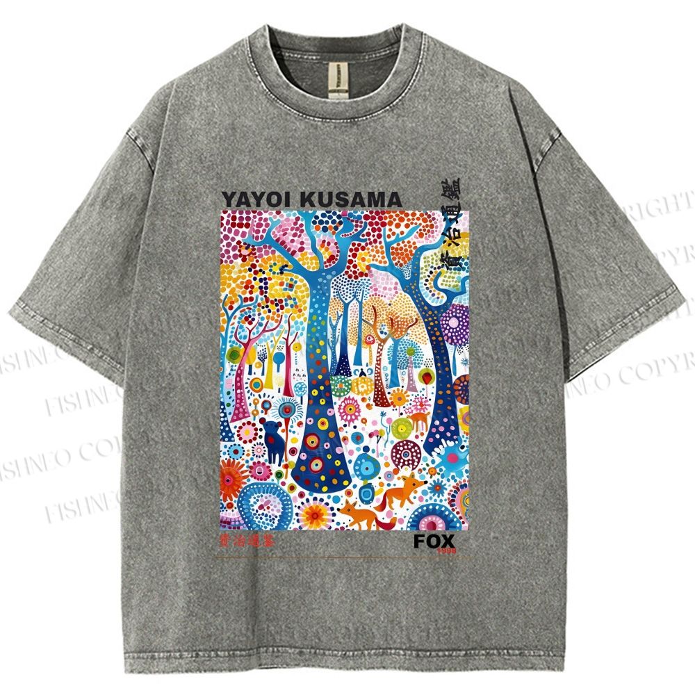 Unisex Yayoi Kusama Fox Printed Washed Tee