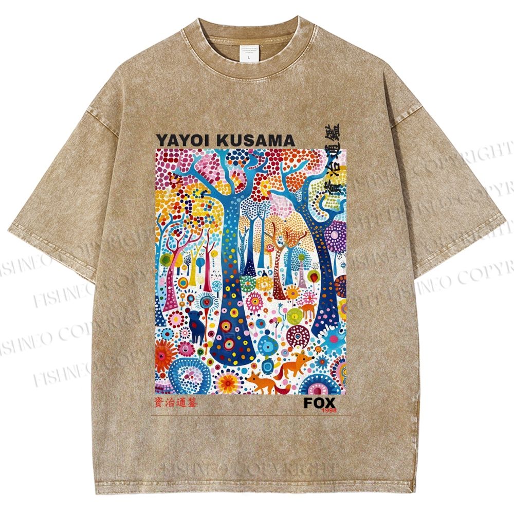 Unisex Yayoi Kusama Fox Printed Washed Tee
