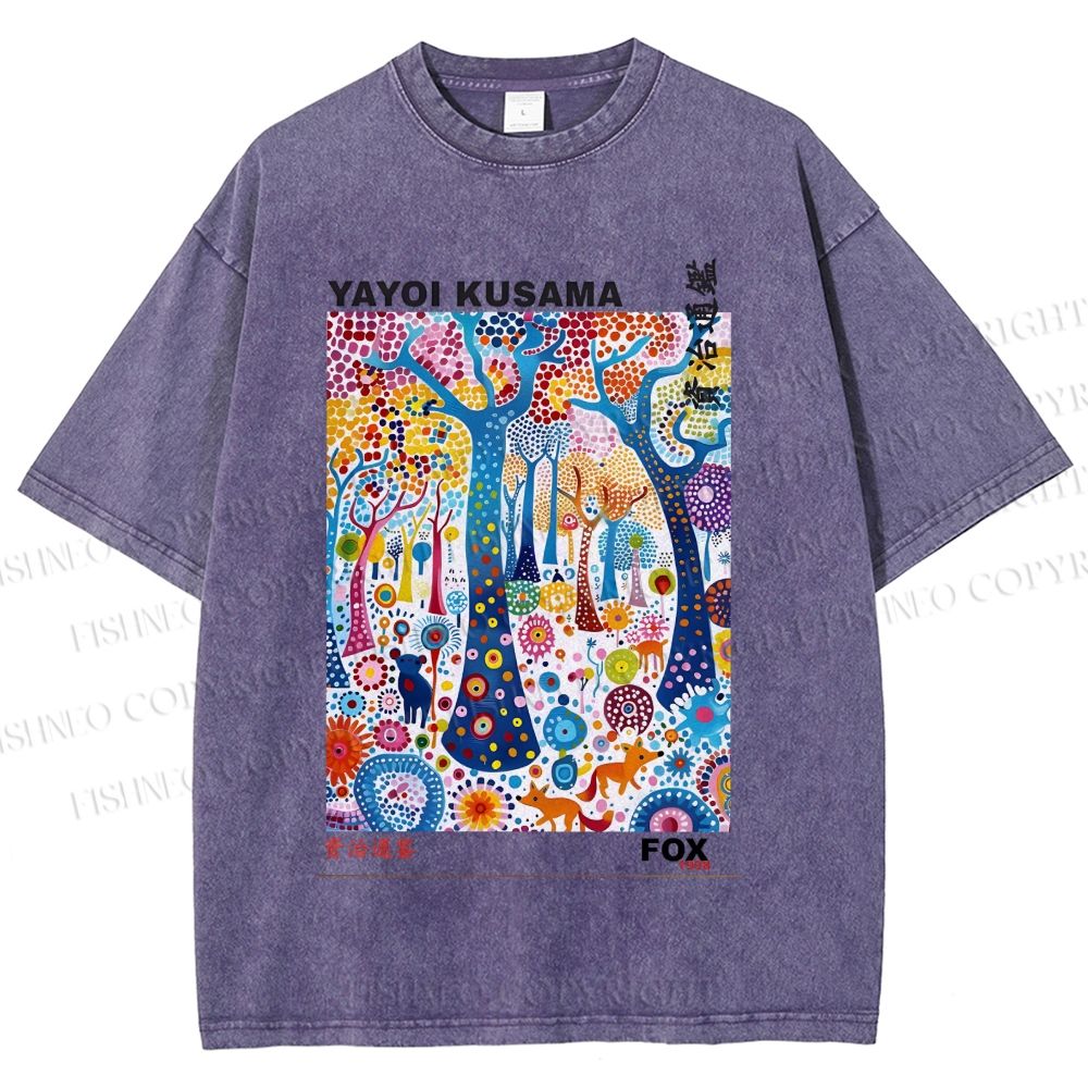 Unisex Yayoi Kusama Fox Printed Washed Tee