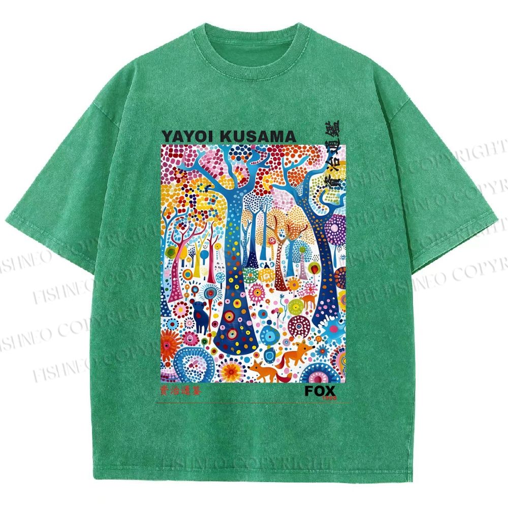 Unisex Yayoi Kusama Fox Printed Washed Tee