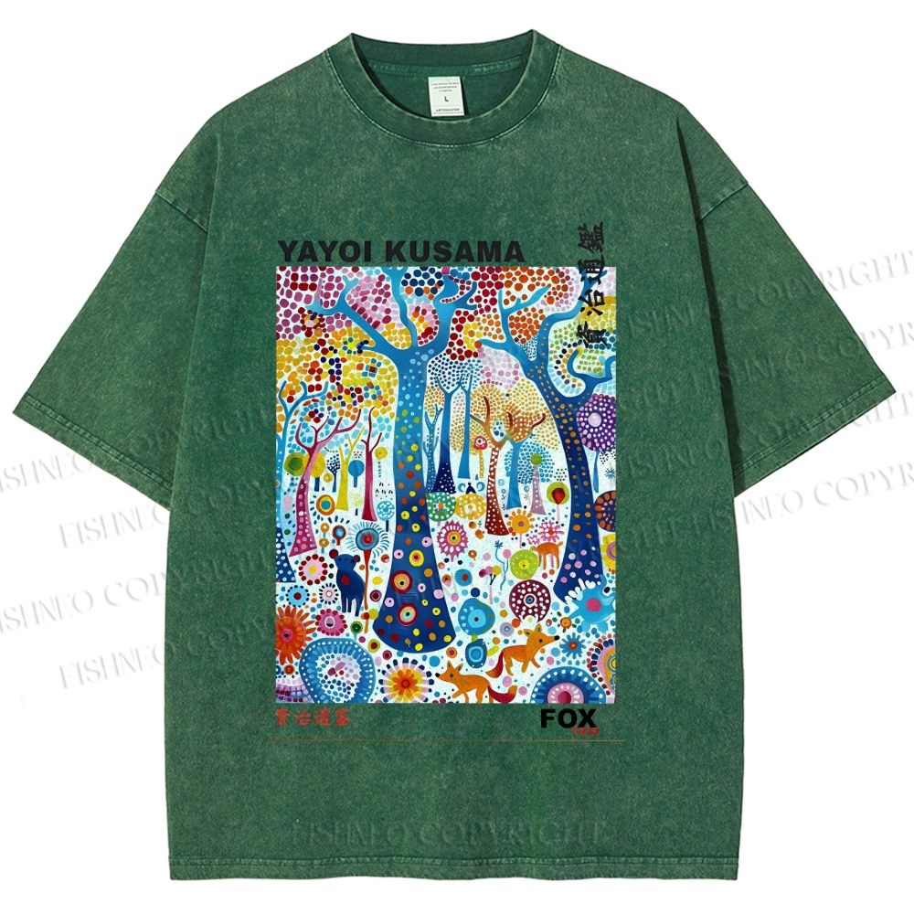 Unisex Yayoi Kusama Fox Printed Washed Tee