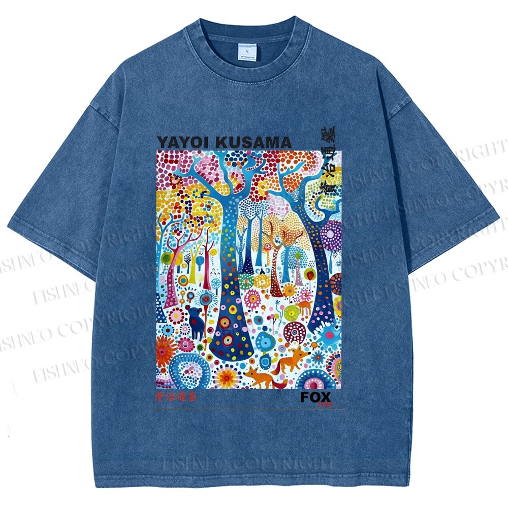 Unisex Yayoi Kusama Fox Printed Washed Tee