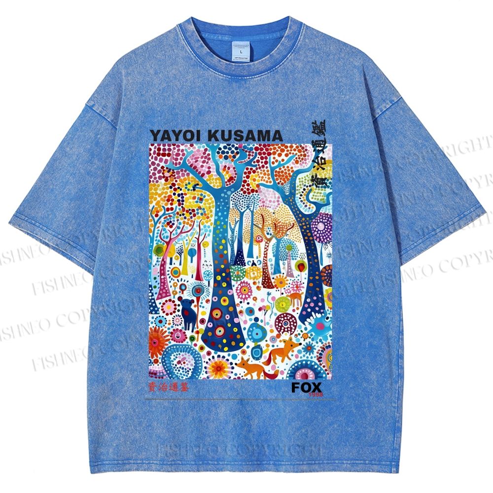Unisex Yayoi Kusama Fox Printed Washed Tee