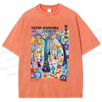 Unisex Yayoi Kusama Fox Printed Washed Tee