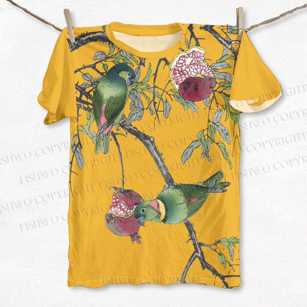 Unisex Vintage Bird in Tree Printed Classic T-shirt