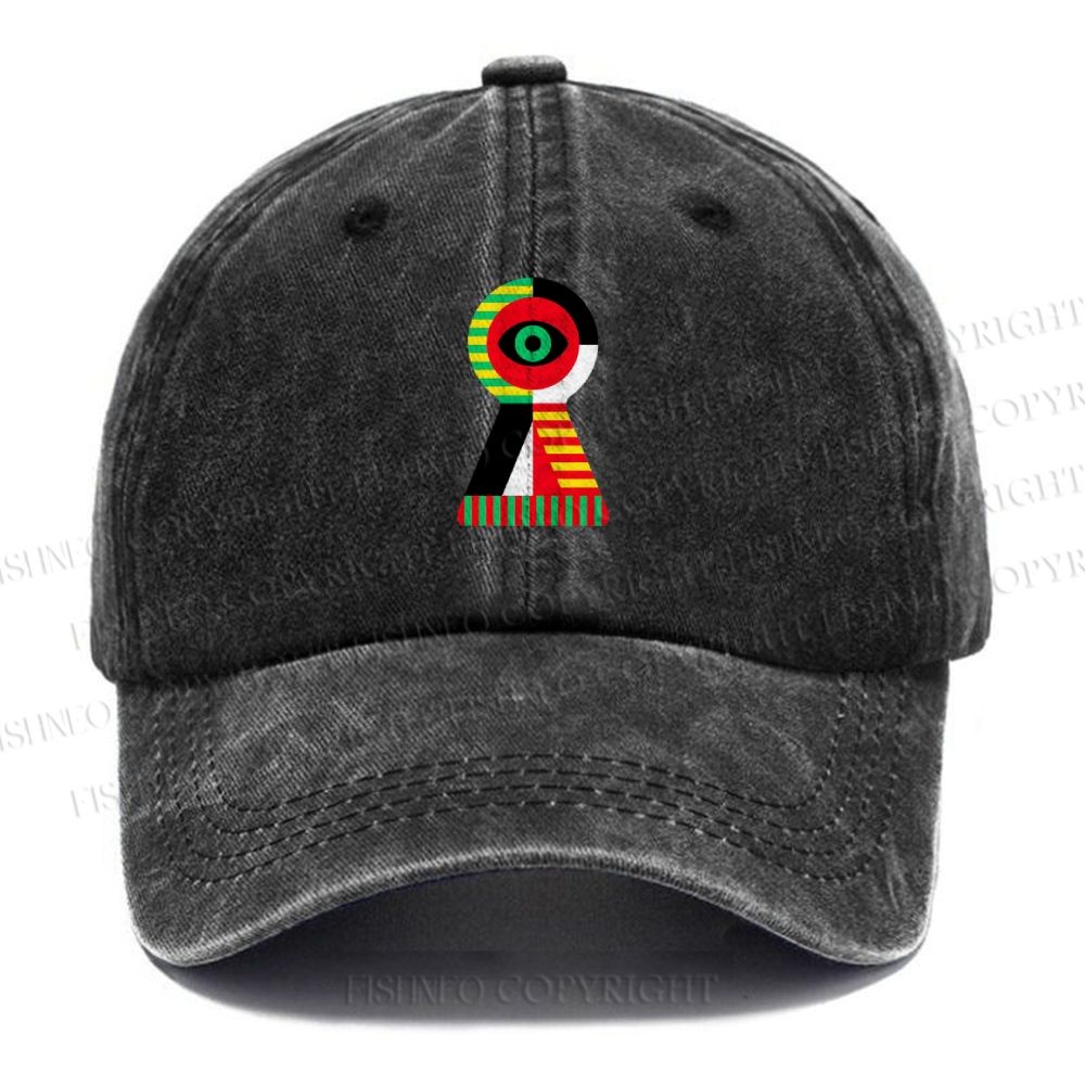 Unisex Vintage Casual Bauhaus Colored Geometric Eyes Printed Washed Cap