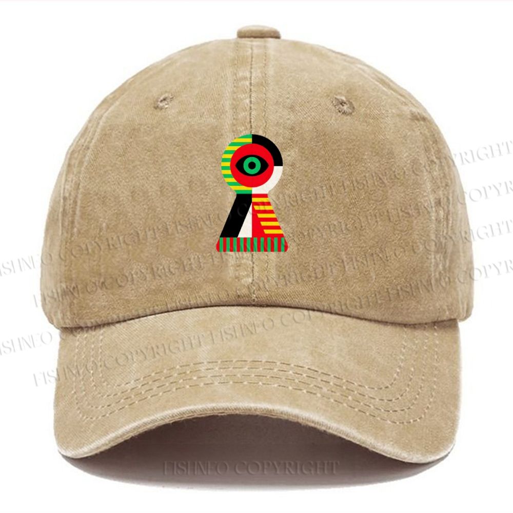 Unisex Vintage Casual Bauhaus Colored Geometric Eyes Printed Washed Cap