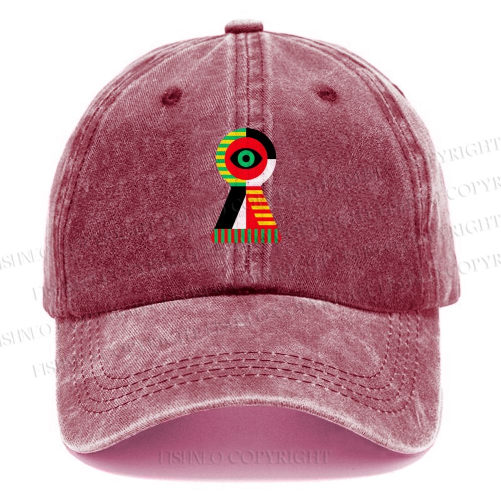 Unisex Vintage Casual Bauhaus Colored Geometric Eyes Printed Washed Cap