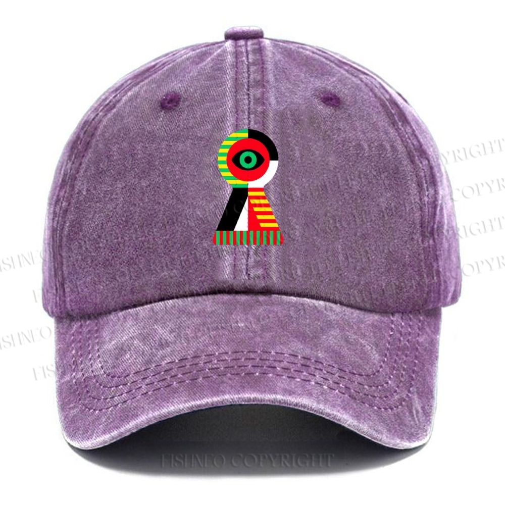 Unisex Vintage Casual Bauhaus Colored Geometric Eyes Printed Washed Cap