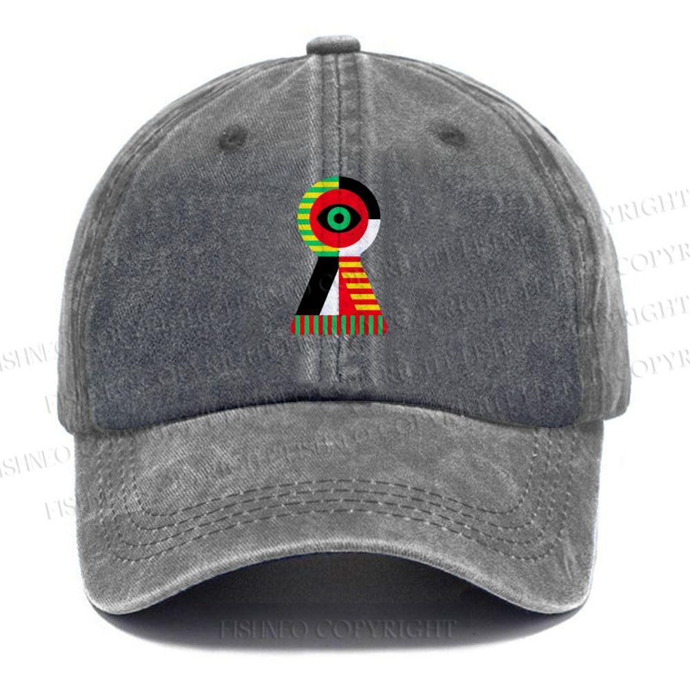 Unisex Vintage Casual Bauhaus Colored Geometric Eyes Printed Washed Cap