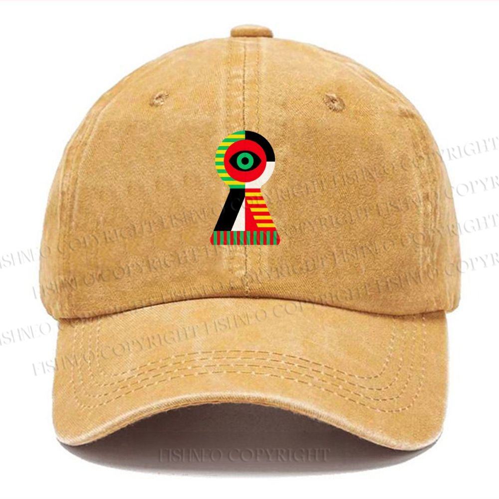 Unisex Vintage Casual Bauhaus Colored Geometric Eyes Printed Washed Cap