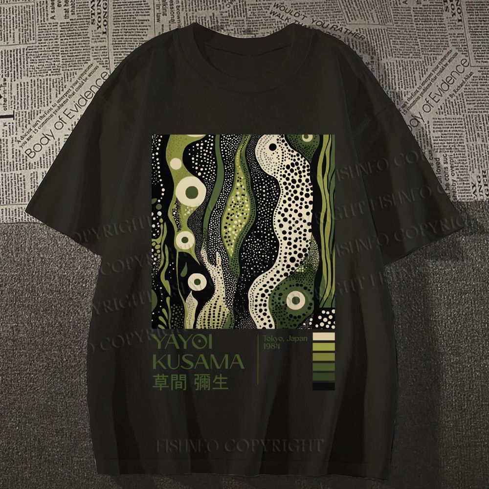 Unisex Classic Cotton Yayoi Kusama Green Wood Printed T-shirt