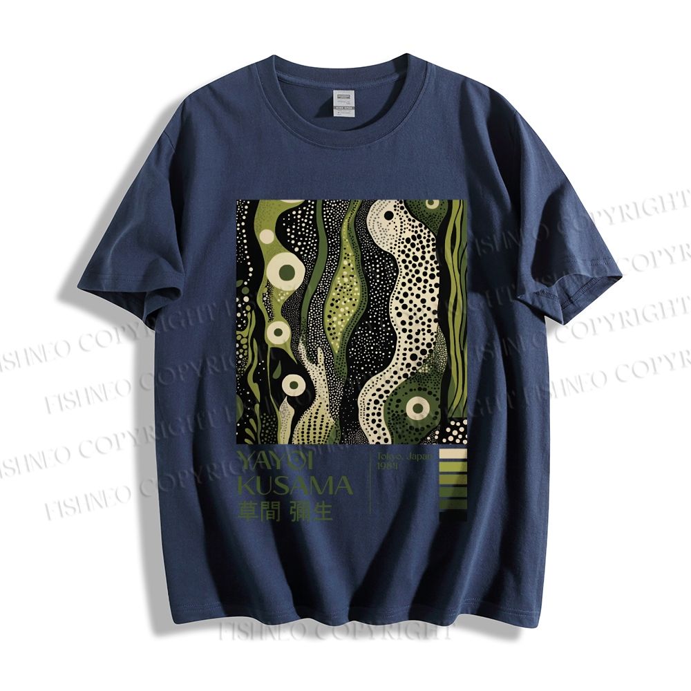 Unisex Classic Cotton Yayoi Kusama Green Wood Printed T-shirt