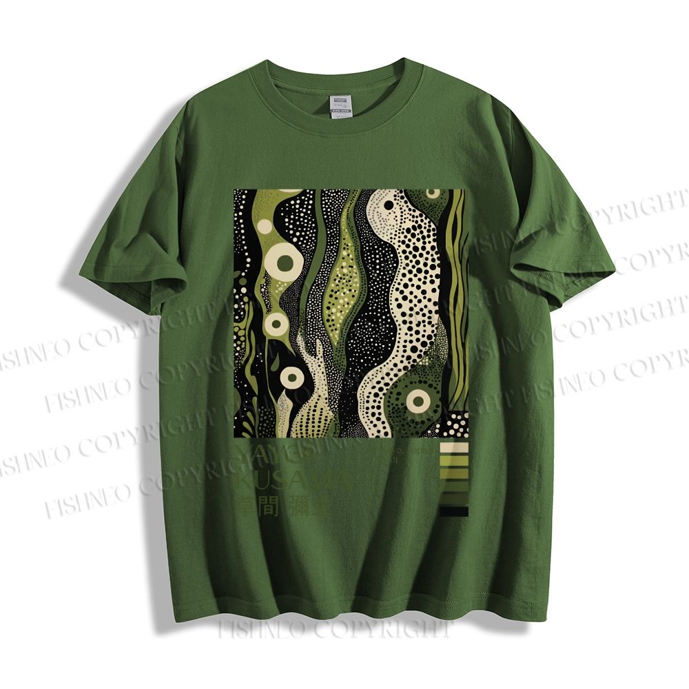 Unisex Classic Cotton Yayoi Kusama Green Wood Printed T-shirt