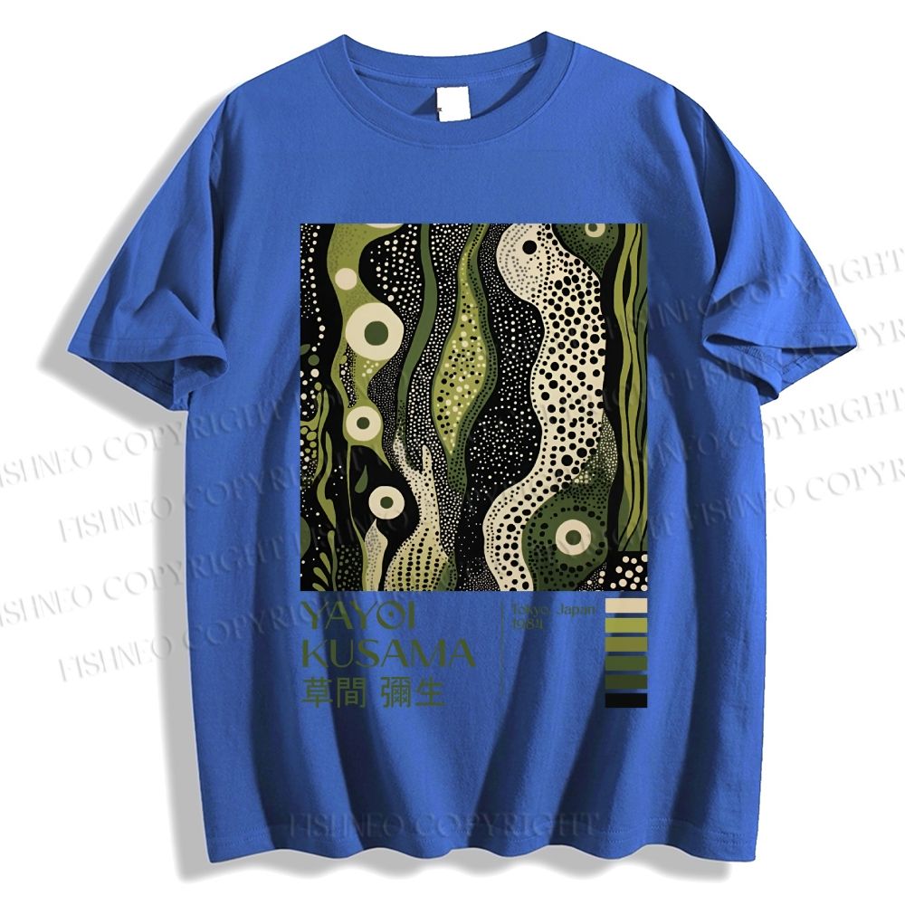 Unisex Classic Cotton Yayoi Kusama Green Wood Printed T-shirt