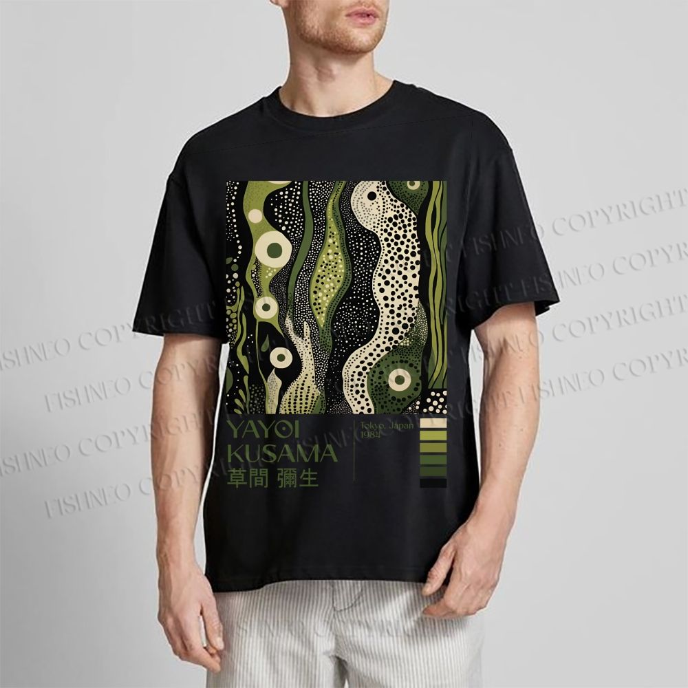 Unisex Classic Cotton Yayoi Kusama Green Wood Printed T-shirt