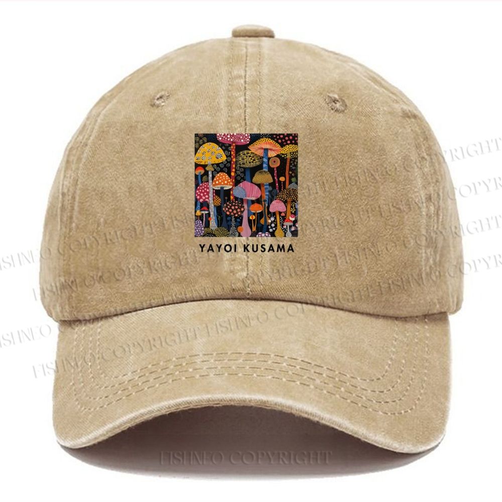 Unisex Vintage Casual Yayoi Kusama Colorful Mushroom Printed Washed Cap