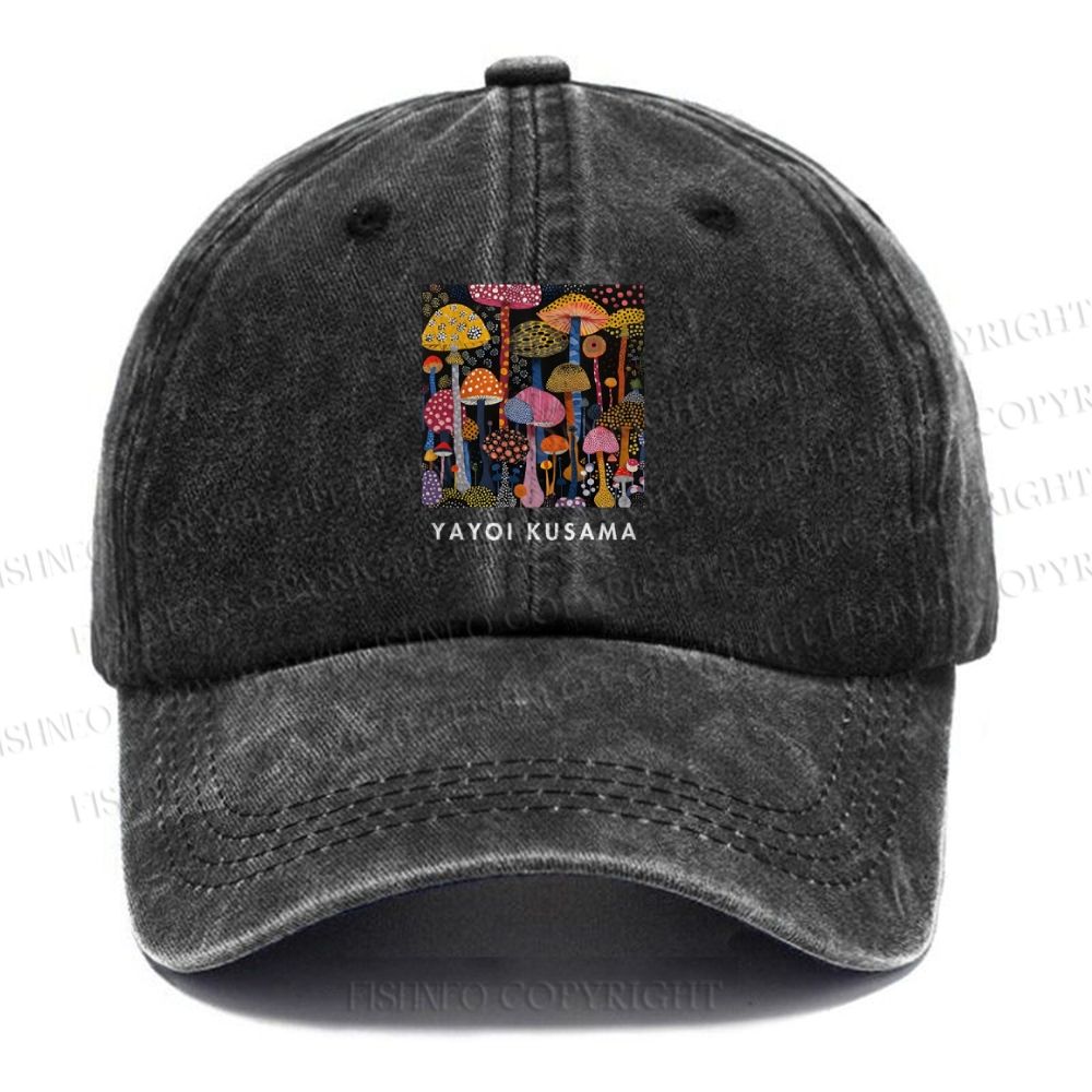 Unisex Vintage Casual Yayoi Kusama Colorful Mushroom Printed Washed Cap