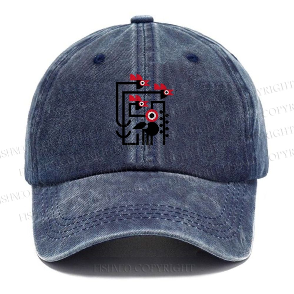 Unisex Vintage Casual Bauhaus Geometric Bird Printed Washed Cap