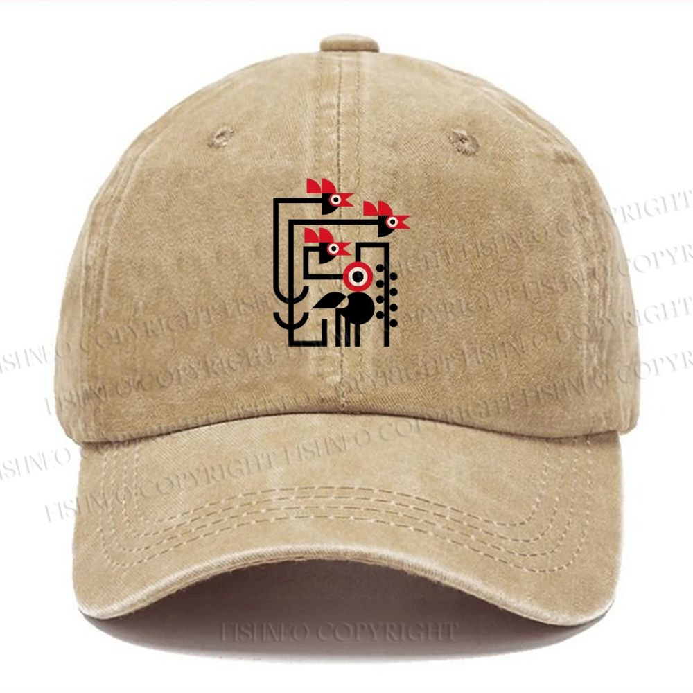 Unisex Vintage Casual Bauhaus Geometric Bird Printed Washed Cap