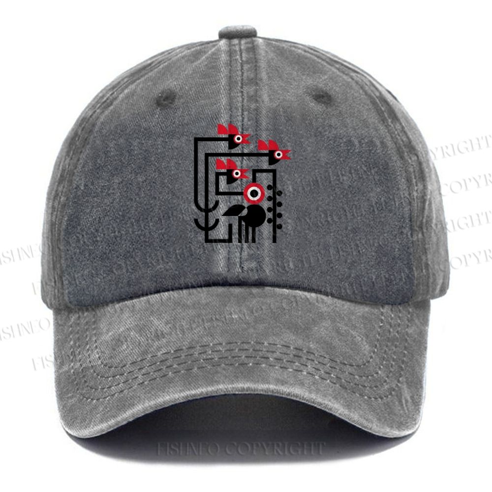 Unisex Vintage Casual Bauhaus Geometric Bird Printed Washed Cap