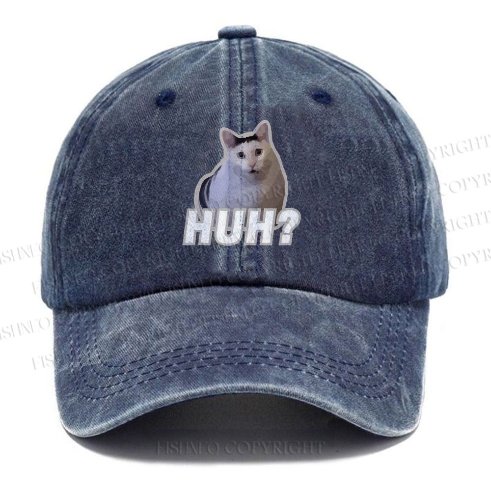 Unisex Vintage Casual Funny Cat Meme Washed Cap