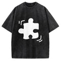 Unisex Black Puzzle Piece Printed Washed Tee