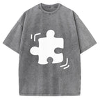 Unisex Black Puzzle Piece Printed Washed Tee