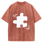Unisex Black Puzzle Piece Printed Washed Tee