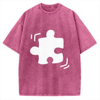 Unisex Black Puzzle Piece Printed Washed Tee