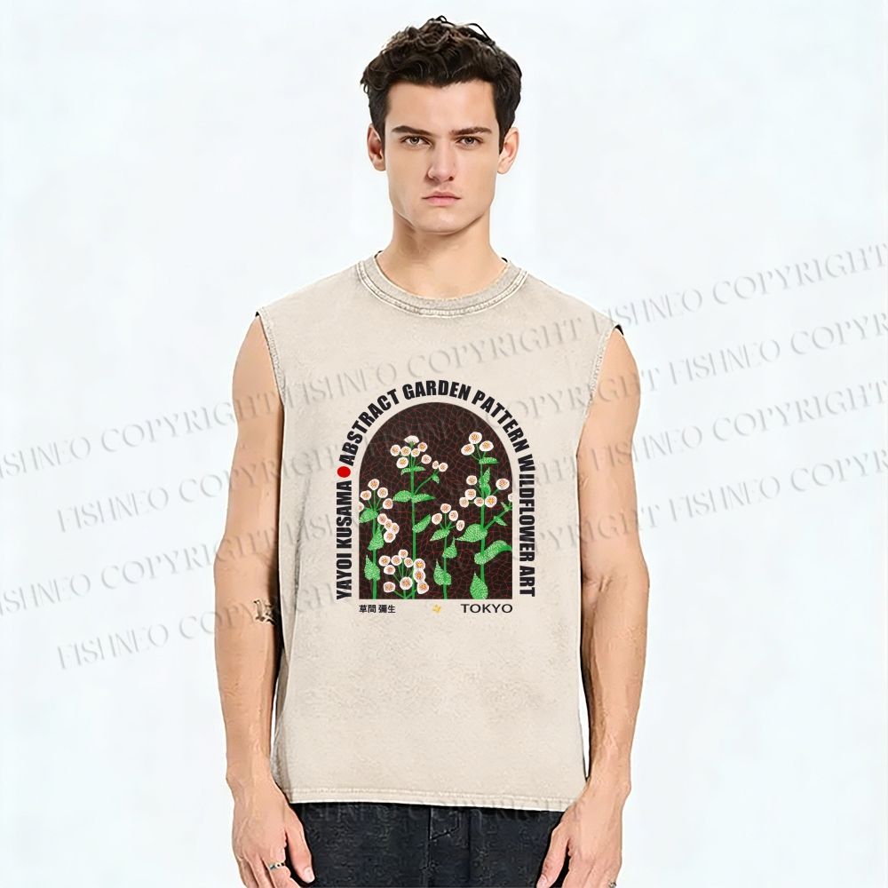 Unisex Yayoi Kusama Daisy Printed Washed Tank Top