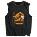 Unisex Coffee Cup Surfing Printed Washed Tank Top