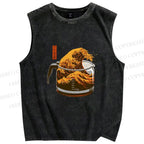 Unisex Coffee Cup Surfing Printed Washed Tank Top