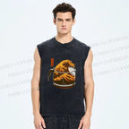 Unisex Coffee Cup Surfing Printed Washed Tank Top