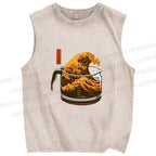 Unisex Coffee Cup Surfing Printed Washed Tank Top