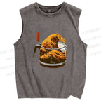 Unisex Coffee Cup Surfing Printed Washed Tank Top