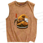 Unisex Coffee Cup Surfing Printed Washed Tank Top