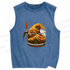 Unisex Coffee Cup Surfing Printed Washed Tank Top