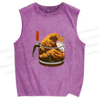 Unisex Coffee Cup Surfing Printed Washed Tank Top