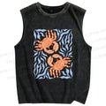 Unisex Crabs Surfing Printed Washed Tank Top