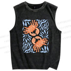Unisex Crabs Surfing Printed Washed Tank Top