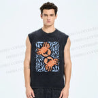 Unisex Crabs Surfing Printed Washed Tank Top