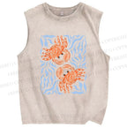 Unisex Crabs Surfing Printed Washed Tank Top