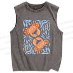 Unisex Crabs Surfing Printed Washed Tank Top