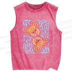 Unisex Crabs Surfing Printed Washed Tank Top